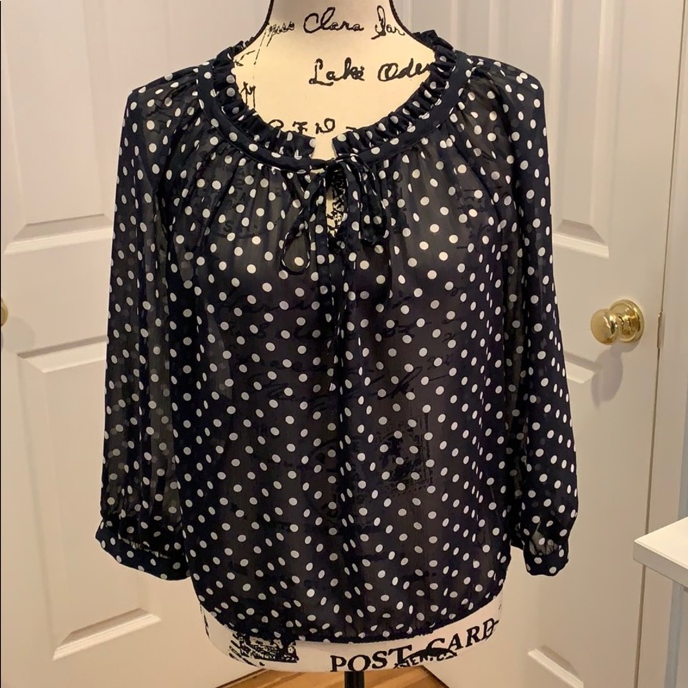 Jones New York Polka Dot 3/4 Sleeve Sheer Blouse - Picture 1 of 6
